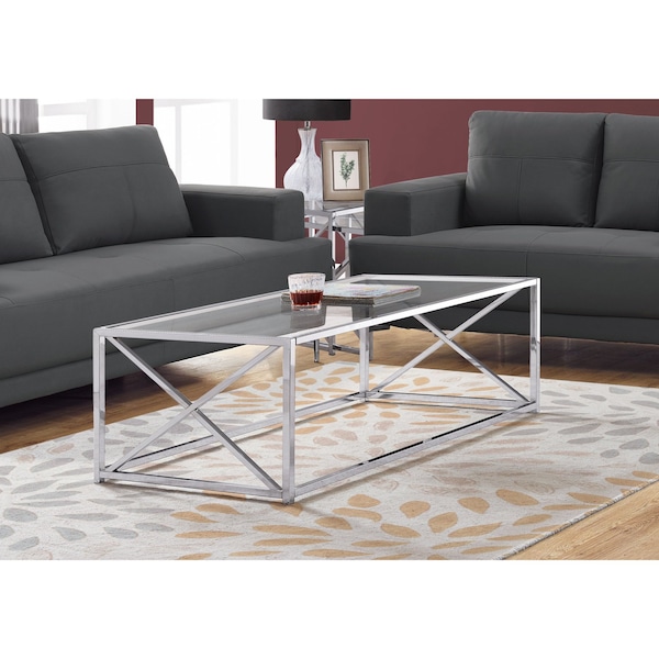 Coffee Table - 44"L / Chrome Metal With Tempered Glass